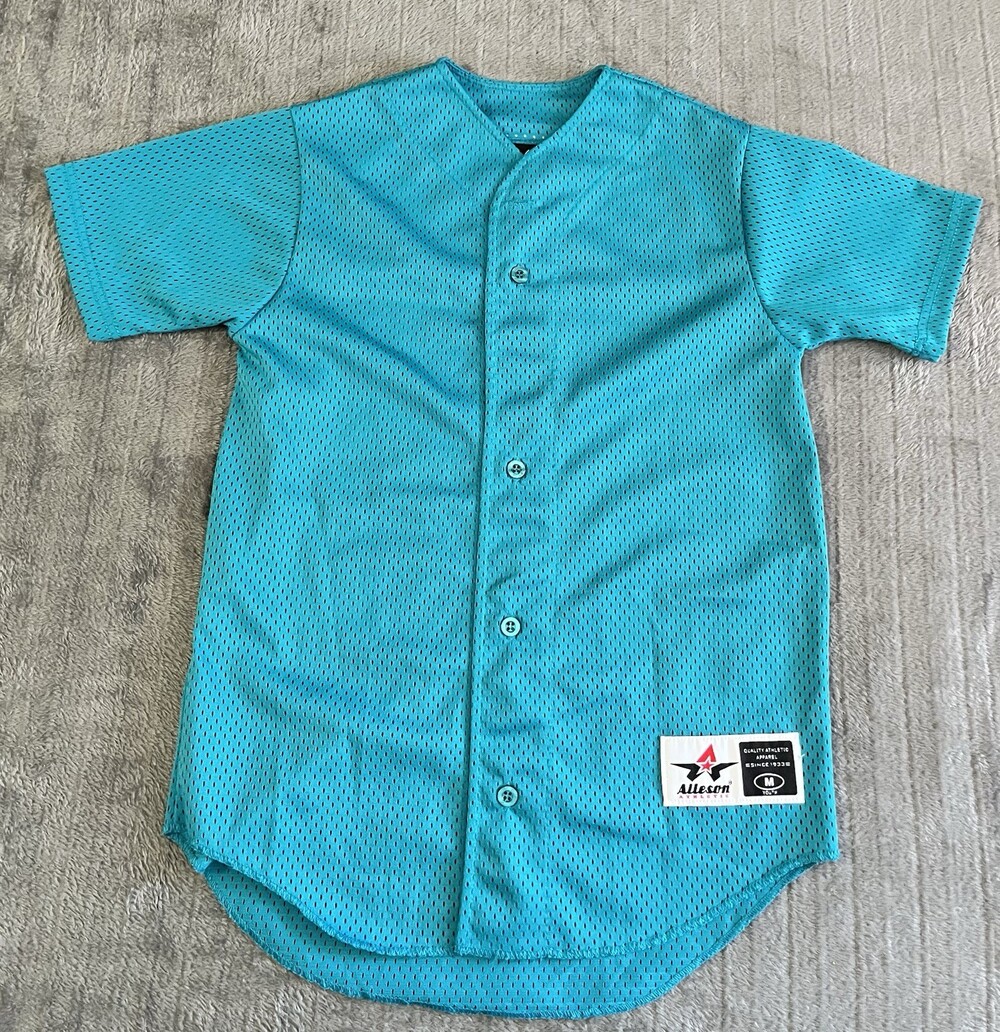 Alleson Athletic Teal Turqoise Mesh Baseball Shirt Button-up Jersey Youth Medium